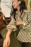 Spring Women Summer Striped Blouse Korean Long Sleeve Womens Tops and Blouses Vintage Women Shirts Blusas Roupa