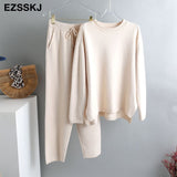 2 Pieces Set Women Knitted Tracksuit Turtleneck Sweater + Carrot Jogging Pants Pullover 2022 Sweater Set CHIC Knitted