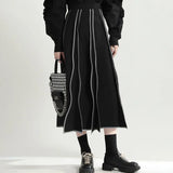 High Elastic Waist Black Irregular Color-block Casual Half-body Skirt Women Fashion Tide New Spring Autumn 2023