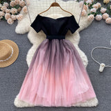 A Niche Design Bumpy Shoulder Dress Summer Women's Small Net Yarn Waist Princess