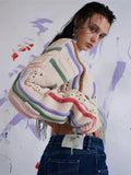 Fashion Women's Knitted Pullover O-neck Loose Long Sleeve Tassel Patchwork Hollow Out Short Sweater Autumn 2023 New