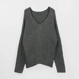 Casual Loose Knit Sweater Women V Neck Stripe Pullover Tops Batwing Long Sleeve Solid Lady Sweaters Jumper Pulls