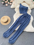 Sporty Casual Women Summer Sets 2022 Elastic Waist Slim Paclet Vacation Long Legs Ladies Sexy Solid Two Piece