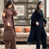 2025 New Women's Round-Neck Long-Sleeved Broad-Legged Trouser Commuting