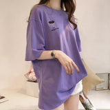 Toloer Summer New Embroidered Short-Sleeved T-Shirt Women With The Same Clothes Korean Version Versatile Medium Long Top