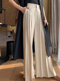 Straight Pleated Wide Leg Pants For Women High Waist Casual Solid Joker Trouser Female Fashion New Spring