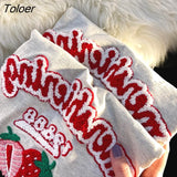 Flocking Embroidery Fruit Strawberry Cute T Shirts Sweet Ladies Tops Kawaii Clothes Loose Casual Summer Korean