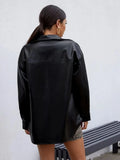Leather Button Up Long Jacket with