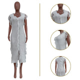 Toloer New Women's Casual And Versatile Pure Color Knitting Sleeveless Tassel Dress-Outfit