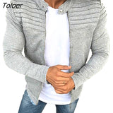 Casual Men Jacket Men's Autumn Pleats Slim Stripe Fit Jacket Zipper Long Sleeve Coat Cardigan