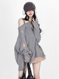 Hollow Out Sweater Women Streetwear Y2k Grunge Ripped Hole Long Sleeve Loose Knit Sweater Harajuku Fashion