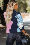 Block Mock Neck Ribbed Trim