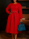 Women's New Round-Necked Long-Sleeved Three-Dimensional Flower Dresses For African Dresses In Autumn/Winter