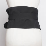 Black Cloth Asymmetrical Bow Bandage Wide Belt Personality Women New Fashion Tide All-match Spring Autumn 2023