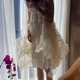 TWOTWINSTYLE Elegant White Sling Dress For Women Square Collar Sleeveless High Waist Irregular Hem Solid Midi Dresses Female