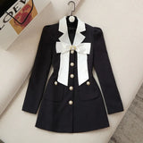 Dresses For Women 2022 new Autumn Long Sleeve Bow Black Mini Dress Korean style fashion Suit Dress casual white