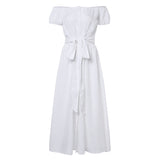 Celmia Bohemian Sexy Long Dress 2022 Summer Women Ruffles Maxi Beach Sundress Off Shoulder Short Sleeve Buttons Party
