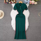 Large-Size Dress Collar Faish Short-Sleeved Striped Dress Peter Pan Collar High