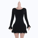Autumn 2025 New Temperament Claming Wave Roll A Long Sleeve Weaving Dress