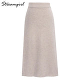 Knitted Skirt With Slit High Waist Vintage Pencil Skirts For Women 4XL 5XL 6XL Straight Skirt For Women