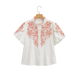Women's New Bubble Sleeve Embroidered Short-Sleeved Shirt