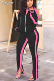 Winter Two Piece Set Tracksuit For Women Long Sleeve Striped Coat And Skinny Pants Sweat Suits Casual Sportswear