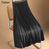 Elegant Satin Long Pleated Skirt Woman Spring Summer Elastic Waist A Line Skirts for Women Office Wild Green Midi