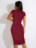 Sexy Square Collar Short Sleeves Solid Midi