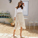 Woman Skirts High Waisted Pink Ladies Floral Ruffle Long Skirt Summer Asymmetrical Slit Lace Up Wrap Midi Clothes