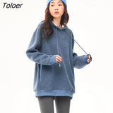 Women Plush Hooded Sweatshirt 2022 Winter Long Sleeve Loose Hoodie Green Blue Warm Casual Streetwear