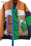 Korean Colorblock Parkas For Women Round Neck Long Sleeve Single Breasted Irregular Loose Coats Female Clothing