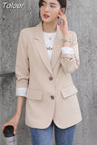 New 2023 Autumn Fashion Blazer Jacket Women Casual Korean Pockets Long Sleeve Coat Office Ladies Solid Loose
