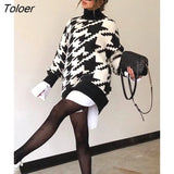 Sweater Dress Autumn Winter Fashion Houndstooth Black Turtleneck Long Sleeve Knit Pullover Tops Clothes For Women 2022