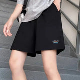 Shorts Frauen Summer 3XL Solide Stickerei Breite bein Knie-l?nge Harajuku Casual Einfache Ins Trendy Alle-spiel