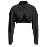 Women Bandage Irregular Drawstring Blouse New Lapel Long Sleeve Loose Fit Shirt Fashion Tide Spring Autumn 2023