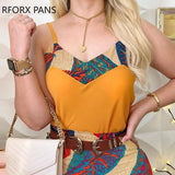 Strap Print Top & Short Sets-Outfit