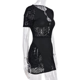 Sisterlinda Autumn Sexy See Through Bodycon Mini Dress Women Casual Street Short Sleeve Hollow Out Party Clubwaer Female
