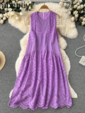 2022 Summer New Lace Embroidery Dress Women Sleevelesss Dresses Female Vintage Party Beach Maxi Long