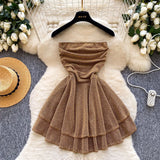 Sweet Court Style V-Neck Lantern Sleeve Embroidery Collection Thin Single Buckle A Word Elegant Dress