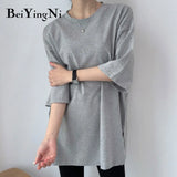 8 Colors Oversized T-shirt Female Cotton High Quality Harajuku Casual Loose T Shirt Women Split Tshirts Black Pink
