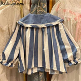 Blouse for Women Peter Pan Collar Bow Sweet Shirts Crop Tops 2023 Blusas De Puff Sleeve Y2K Top Fashion Korean