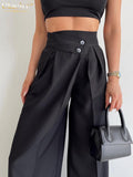 Fashion Beige Women Pants 2022 Casual Loose Office Lady High Waist Pants Elegant Chic Irregular Pleated Female