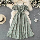 Women Casual Summer Female Fashion Strap Dress Slash Neck Korean Floral Sundress Ladies Lace Party Beach Long