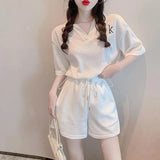 Summer Fashion Casual Tracksuit Women's Shorts Sets Elegant Thin Short Sleeve Shirt Wide Leg Shorts 2 Piece Set