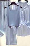 Chiffon Shirt Elastic Waistcoat Wide Leg Jeans Three-piece Elegant Women Pants Set Summer Outfits Street