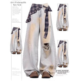 Blue High Street Design Loose Broad Leg Pants Women Lazy Wind Hip Hops Fatmm Straight