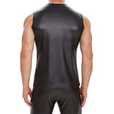 Toloer Men's Sexy Matte Leather Vest Bright Leather Sleeveless Vest Size Accurate No Smell-Outfit