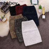 Bling Women Skirts Gold Sequin Mini Skirt OL Bodycon Pencil Skirt Short Wrap Skirt Streetwear Party Simple Spring