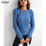 Sweater Women Elegant Puff Long Sleeve Knitted Top Casual Autumn Winter Basic Ladies Sweaters Loose White Pullover