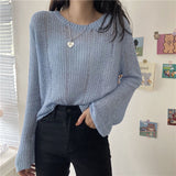 Women Solid Long Sleeve O-neck Loose Elasticity Sweet Korean Style Lazy Chic Gentle Outwear Sweaters Knitted